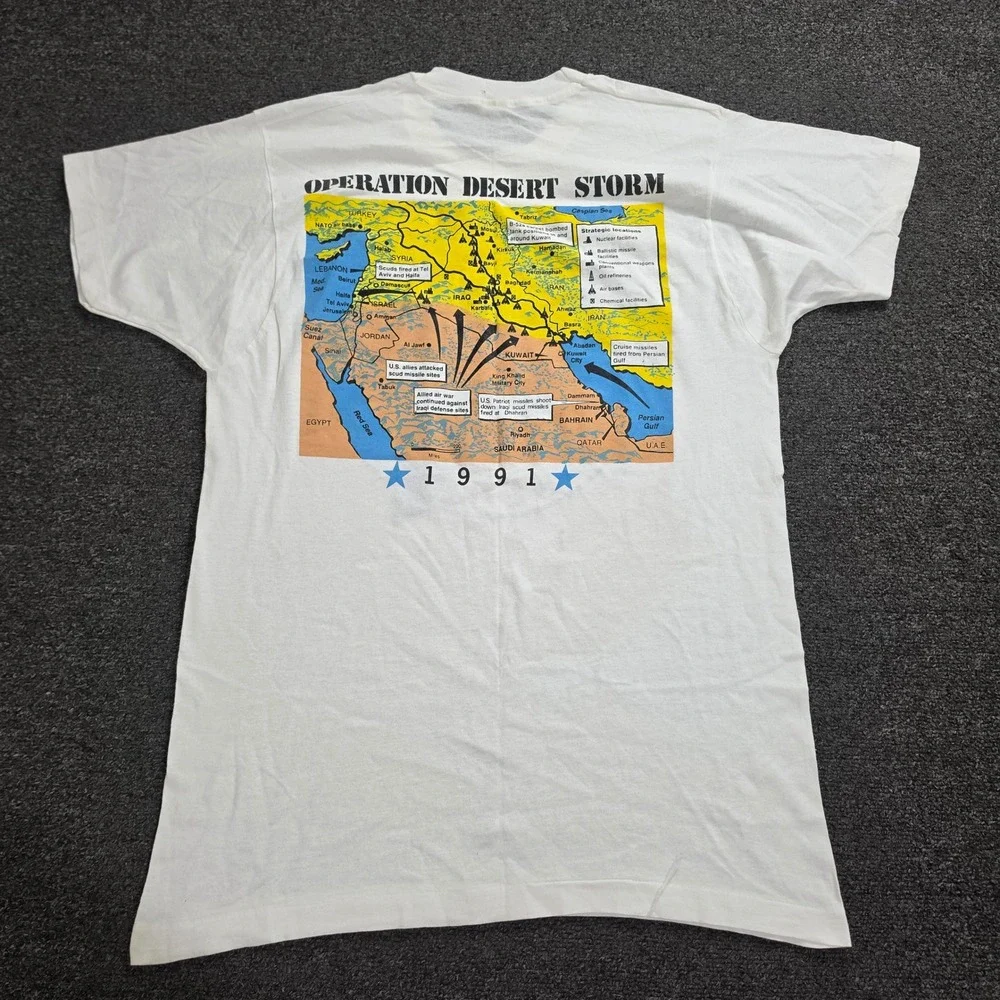 Vintage Screen Stars Operation Desert Storm Shirt Mens XL White 1991 Jet War Tee